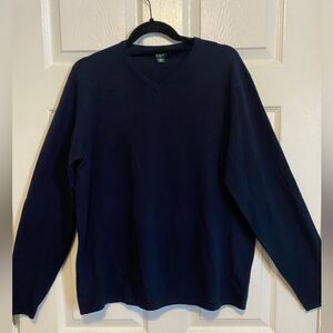 J Crew Men’s Merino Wool Navy V-Neck Pullover Size L
